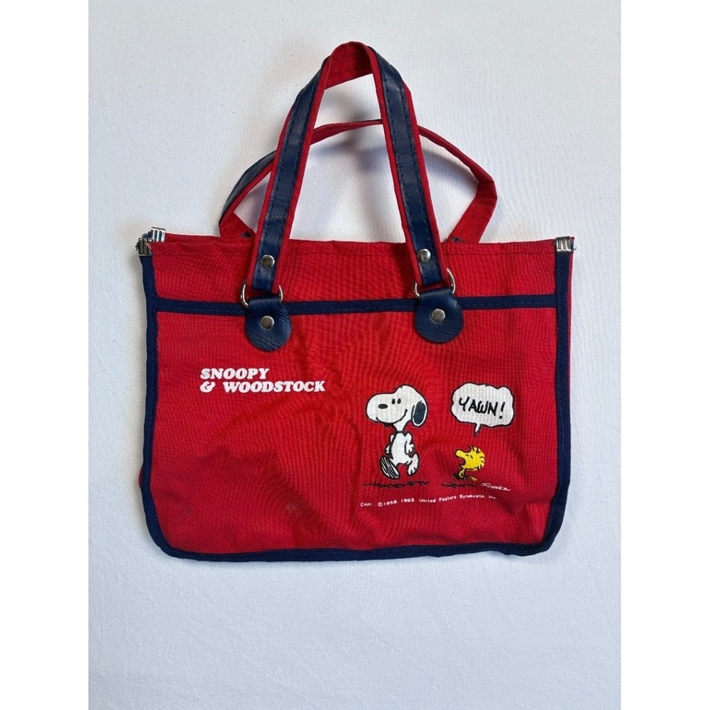 Vintage Peanuts Snoopy & Woodstock Red Canvas Mini Tote Bag Small Women